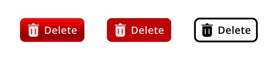 Different styles of delete buttons with red and white color variations for interface design vector