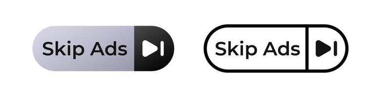 Skip ads icons showing horizontal button with arrow play symbol in two different styles vector