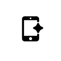 Simple black icon depicting a smartphone with a shining star on the screen vector