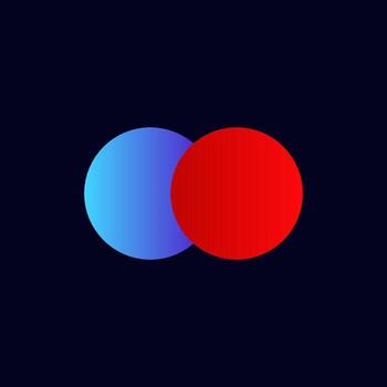 Overlapping blue and red circles show concept of color mixing and basic geometric shapes vector
