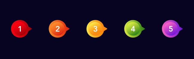 Colorful speech bubbles numbered one to five in a horizontal line vector