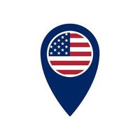 Location pin icon with american flag design for maps and navigation applications vector