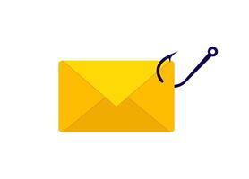 Email security concept featuring envelope with phishing hook symbolizing online threats vector