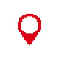 Red pixel art location pin icon in simple digital design on a minimalist white canvas vector