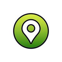 Green circular map pin with gradient design and black outline for navigation and location apps vector