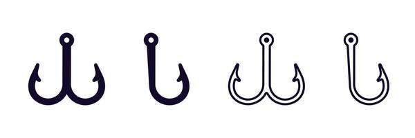 Four simple fishing hooks illustrations in black and white for angling enthusiasts vector