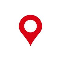 Red location pin with white circle symbolizing directions and mapping vector
