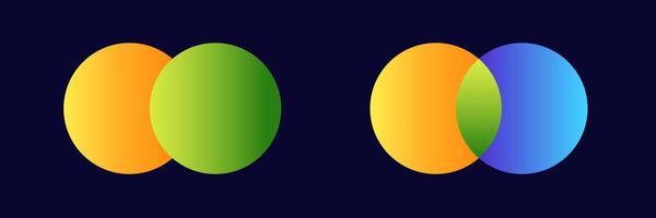 Overlapping geometric shapes with green orange blue circular forms showing venn diagram style vector