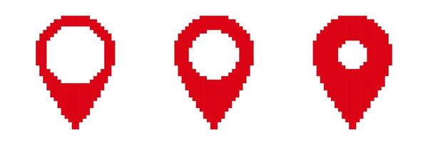 Three red pixelated map markers in various styles and patterns vector
