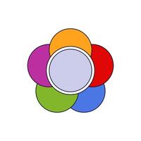 Five interlocking colored circles forming a symmetrical petal-like shape in a simple design vector