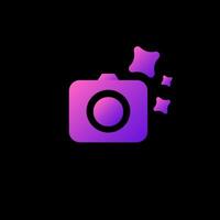 A purple camera adorned with stars surrounding it all on a black background vector