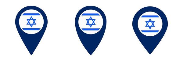 Map pins featuring israel flag symbol - blue and white design icons emphasizing national identity vector