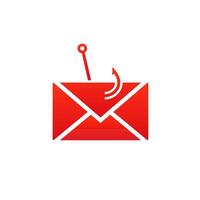 Red envelope with fish hook symbolizing email phishing and cybersecurity threats vector