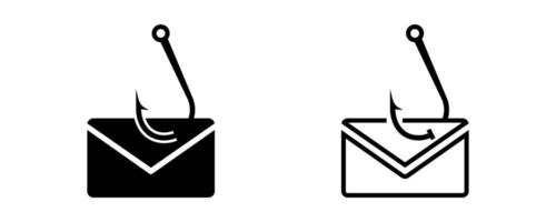 Cybersecurity icons depicting email phishing warning with hook symbol on envelopes vector