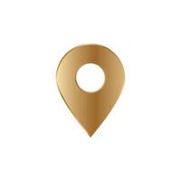 Shiny gold map pin icon with metallic appearance signifying navigation and location on maps vector