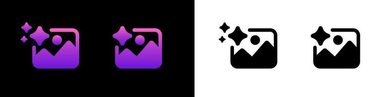 Vibrant and monochrome image icons featuring sparkles in two contrasting color schemes vector