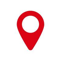 Red map pin icon isolated with pointed tail and inner white circle design vector