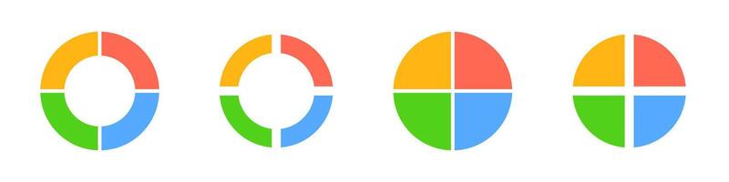 Progression of four circular diagrams representing different stages of completion vector