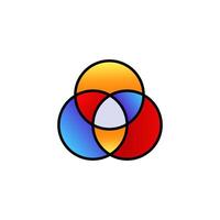 Colorful venn diagram with overlapping circles in gradient hues of red, blue, and yellow vector