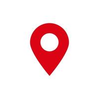 Red location pin icon with a classic design indicating a point of interest on a map vector