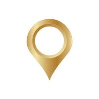 Golden map pin symbol with circular center and a metallic finish for location representation vector