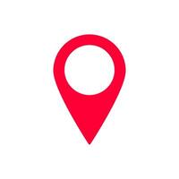 Bright red location symbol with pin shape for maps and navigation design purposes vector