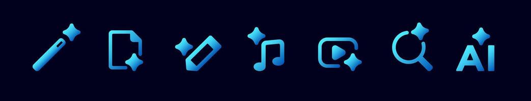 Collection of blue icons representing various digital editing and media tools vector