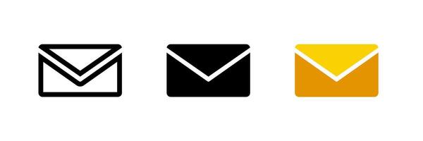 Three envelopes in simple black and white models beside bright yellow version in modern arrangement vector