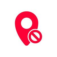 Red location pin icon with cross sign indicating restricted area for navigation and mapping vector