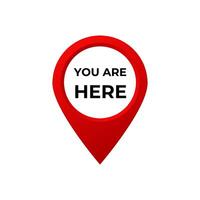 Red map location pin with message you are here showing navigation and direction tips vector