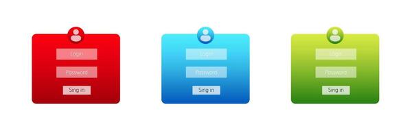 Colorful user interface buttons for login and password fields in three different shades vector