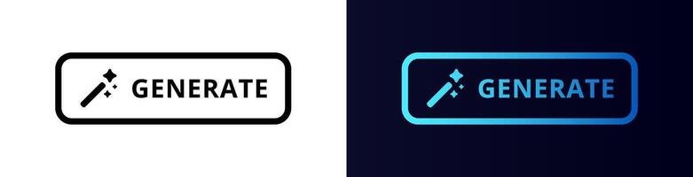 Generate button design with sparkling wand icon in black and blue variants for interface use vector