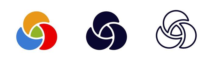 Three distinct variations of interlocking circle designs in different styles and colors vector