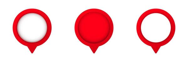 Three red circular pin markers in different fill styles set vector