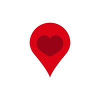 Red heart inside location marker icon symbolizing love and connectedness vector