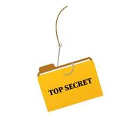 Fishing hook attached to top secret folder suggesting data security breach vector