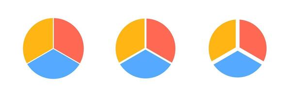 Colorful pie chart segments showing three equal portions of diversified data visualization vector
