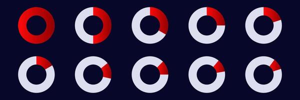 Set of circular graphs with red and gray segments showing data variability and distribution vector