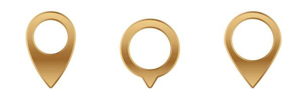 Golden map marker icons representing navigation and location pinpoints in digital interfaces vector