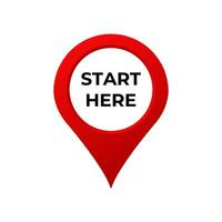 Red location marker icon with start here text inside a white circle vector
