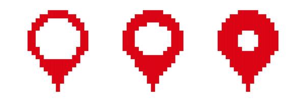 Pixelated red map markers in different sizes displaying a simple digital icon design vector