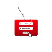 Phishing threat online. hook, login form, password, security, cyber attack concept vector
