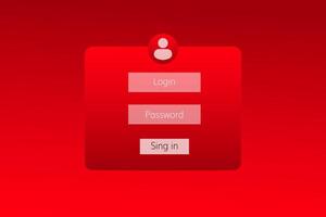 User login interface with bright red theme and simple button elements for authentication vector