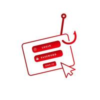 Phishing email warning symbol with log in screen and red hook vector