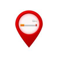 Smoking symbol within red map pin represents design for directional prohibited zones vector