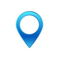 Blue location icon shaped like a map pointer for navigation and positioning uses vector