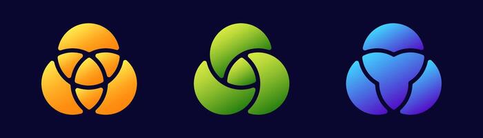 Three colorful abstract logos with smooth curves in yellow, green, and blue designs vector