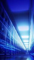 Advancing Through a High-Tech Server Room With Glowing Data Streams video