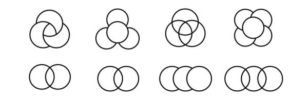 Six different overlapping circle patterns form unique geometric designs with simple shapes vector