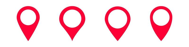 Four red location pins in a row highlighting direction and navigation icon design vector